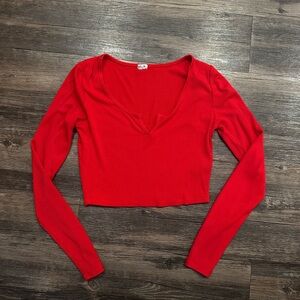 Garage Red Long Sleeve Crop Top